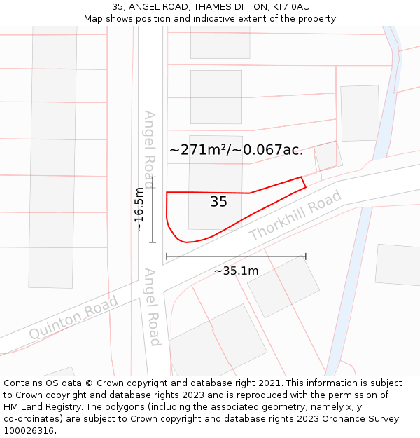 35, ANGEL ROAD, THAMES DITTON, KT7 0AU: Plot and title map