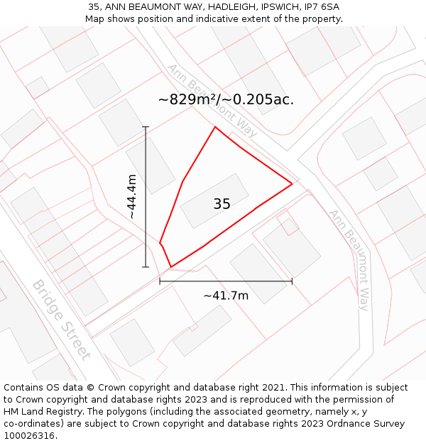 35, ANN BEAUMONT WAY, HADLEIGH, IPSWICH, IP7 6SA: Plot and title map