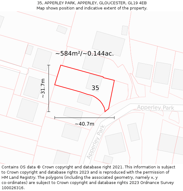 35, APPERLEY PARK, APPERLEY, GLOUCESTER, GL19 4EB: Plot and title map