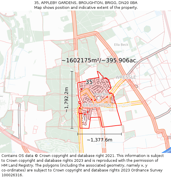 35, APPLEBY GARDENS, BROUGHTON, BRIGG, DN20 0BA: Plot and title map