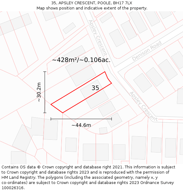 35, APSLEY CRESCENT, POOLE, BH17 7LX: Plot and title map