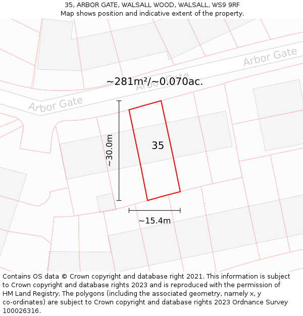 35, ARBOR GATE, WALSALL WOOD, WALSALL, WS9 9RF: Plot and title map