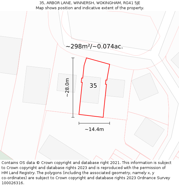 35, ARBOR LANE, WINNERSH, WOKINGHAM, RG41 5JE: Plot and title map