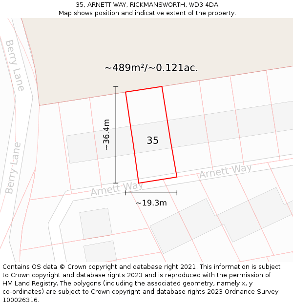 35, ARNETT WAY, RICKMANSWORTH, WD3 4DA: Plot and title map