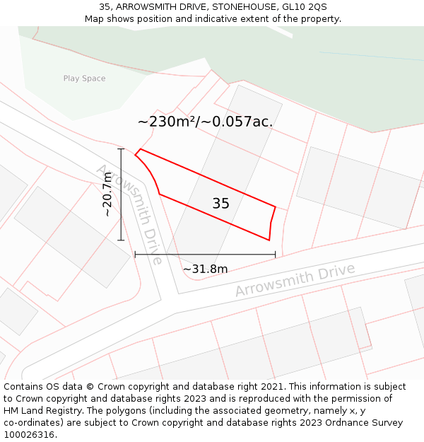 35, ARROWSMITH DRIVE, STONEHOUSE, GL10 2QS: Plot and title map