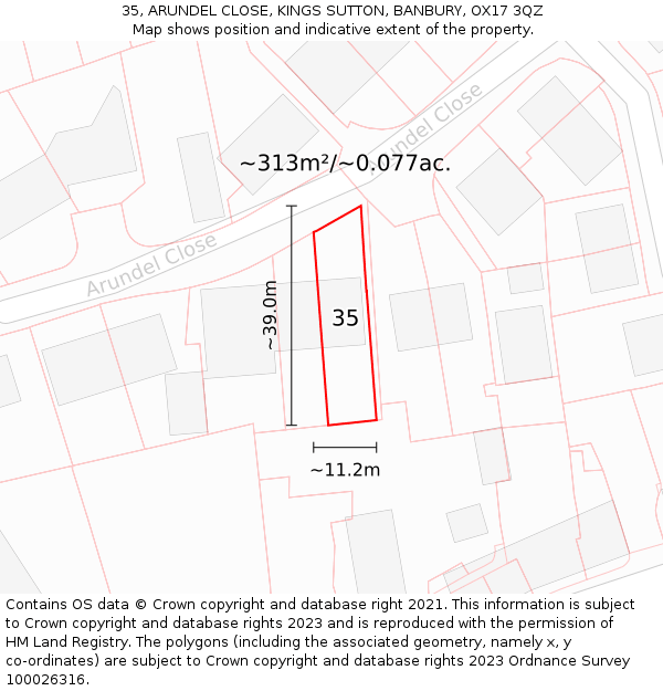 35, ARUNDEL CLOSE, KINGS SUTTON, BANBURY, OX17 3QZ: Plot and title map