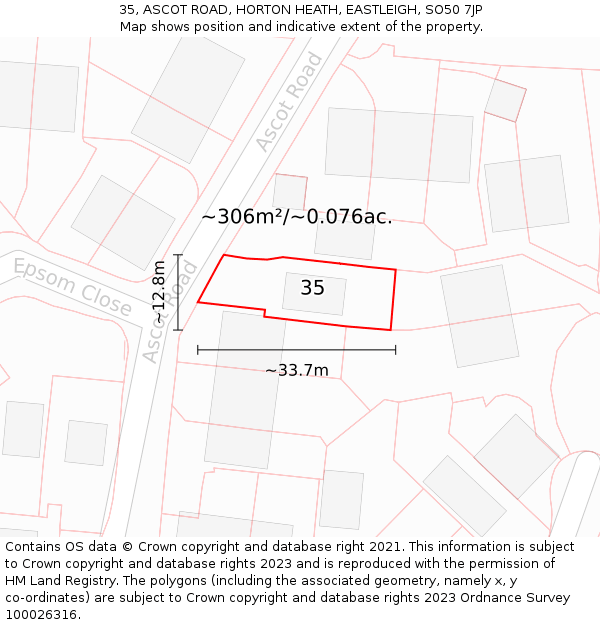 35, ASCOT ROAD, HORTON HEATH, EASTLEIGH, SO50 7JP: Plot and title map