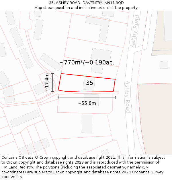 35, ASHBY ROAD, DAVENTRY, NN11 9QD: Plot and title map