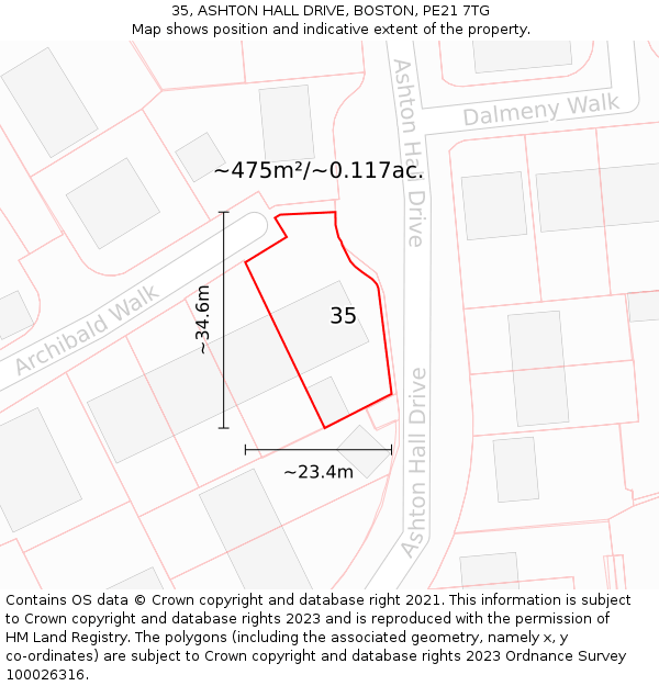 35, ASHTON HALL DRIVE, BOSTON, PE21 7TG: Plot and title map