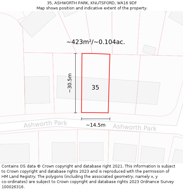 35, ASHWORTH PARK, KNUTSFORD, WA16 9DF: Plot and title map
