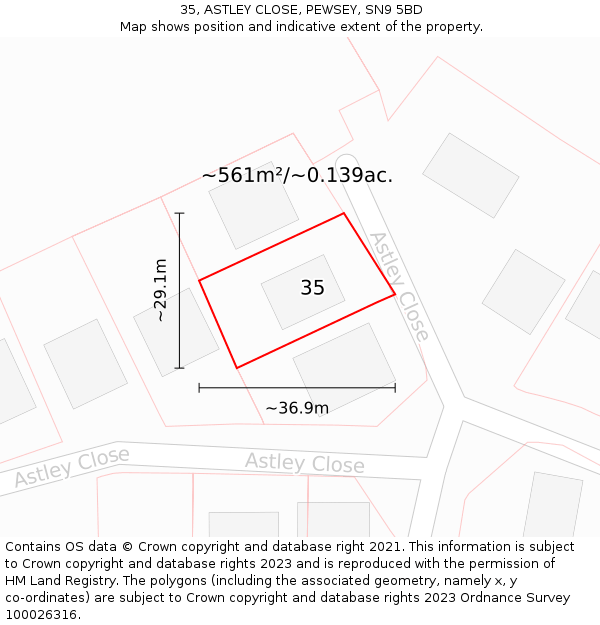 35, ASTLEY CLOSE, PEWSEY, SN9 5BD: Plot and title map