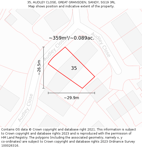 35, AUDLEY CLOSE, GREAT GRANSDEN, SANDY, SG19 3RL: Plot and title map