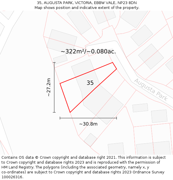 35, AUGUSTA PARK, VICTORIA, EBBW VALE, NP23 8DN: Plot and title map