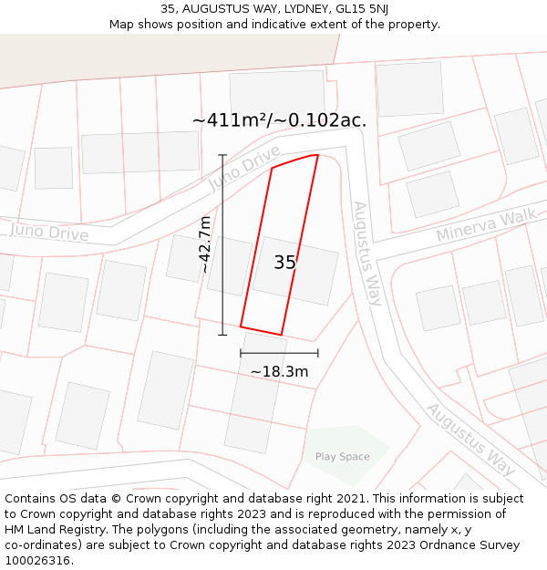 35, AUGUSTUS WAY, LYDNEY, GL15 5NJ: Plot and title map