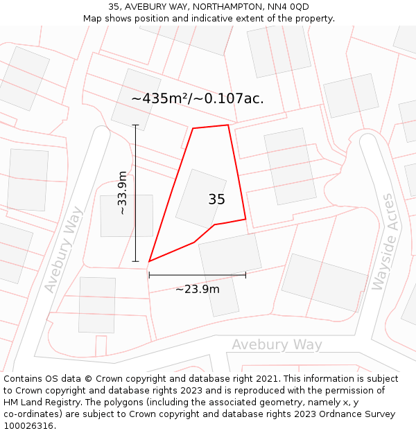 35, AVEBURY WAY, NORTHAMPTON, NN4 0QD: Plot and title map