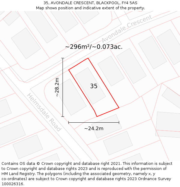 35, AVONDALE CRESCENT, BLACKPOOL, FY4 5AS: Plot and title map