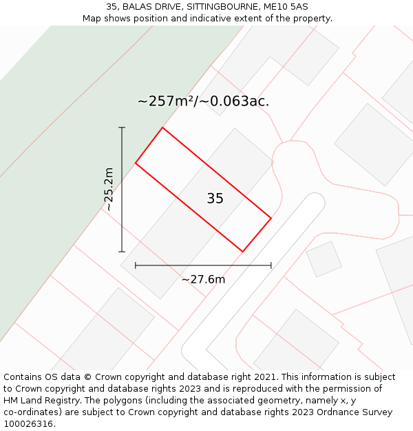 35, BALAS DRIVE, SITTINGBOURNE, ME10 5AS: Plot and title map