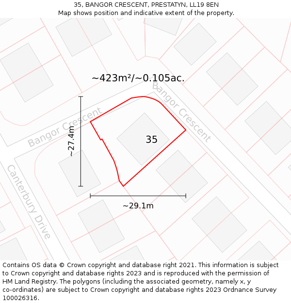 35, BANGOR CRESCENT, PRESTATYN, LL19 8EN: Plot and title map