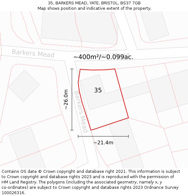 35, BARKERS MEAD, YATE, BRISTOL, BS37 7GB: Plot and title map