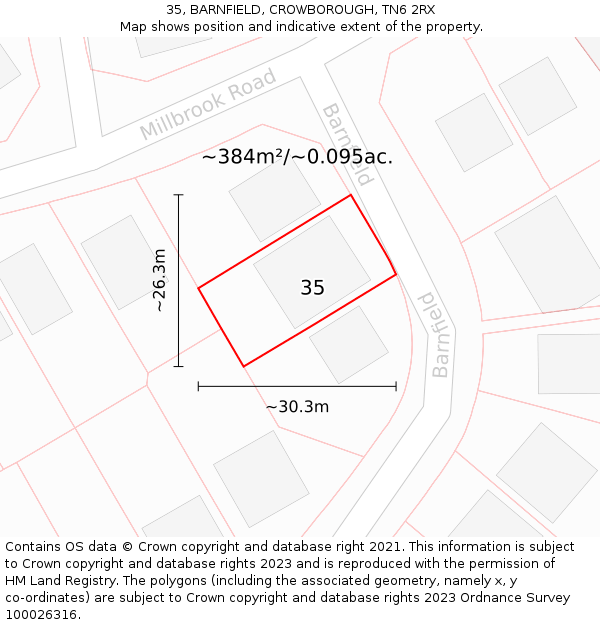 35, BARNFIELD, CROWBOROUGH, TN6 2RX: Plot and title map