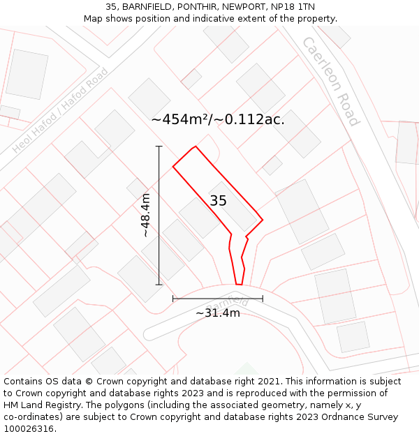 35, BARNFIELD, PONTHIR, NEWPORT, NP18 1TN: Plot and title map