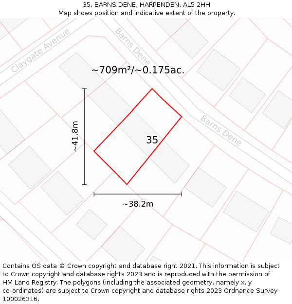 35, BARNS DENE, HARPENDEN, AL5 2HH: Plot and title map