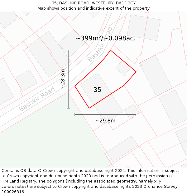 35, BASHKIR ROAD, WESTBURY, BA13 3GY: Plot and title map