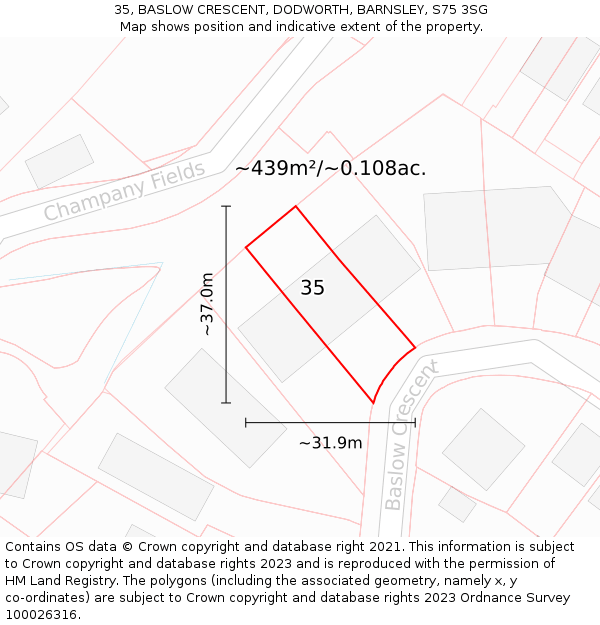 35, BASLOW CRESCENT, DODWORTH, BARNSLEY, S75 3SG: Plot and title map