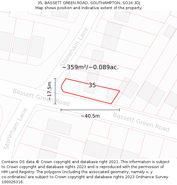 35, BASSETT GREEN ROAD, SOUTHAMPTON, SO16 3DJ: Plot and title map