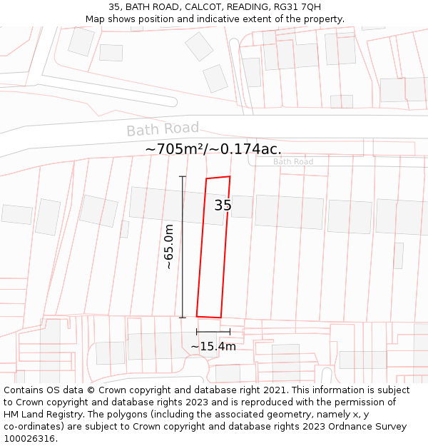 35, BATH ROAD, CALCOT, READING, RG31 7QH: Plot and title map