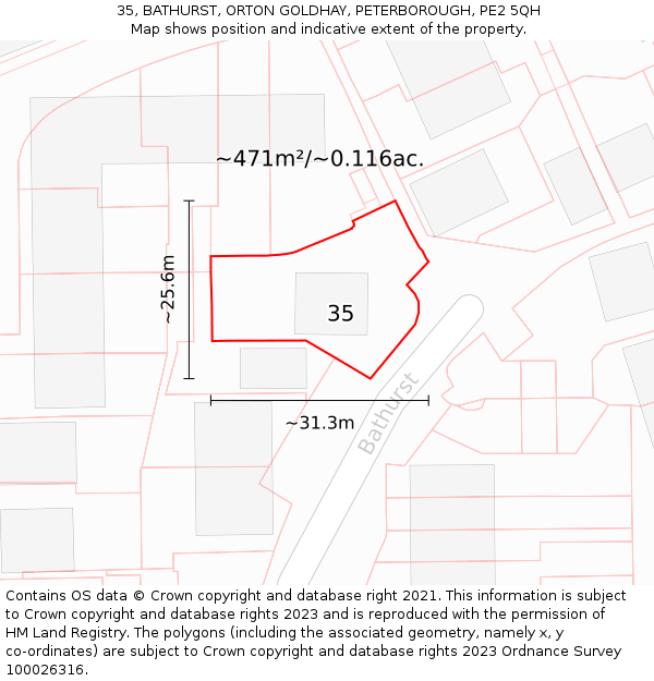 35, BATHURST, ORTON GOLDHAY, PETERBOROUGH, PE2 5QH: Plot and title map