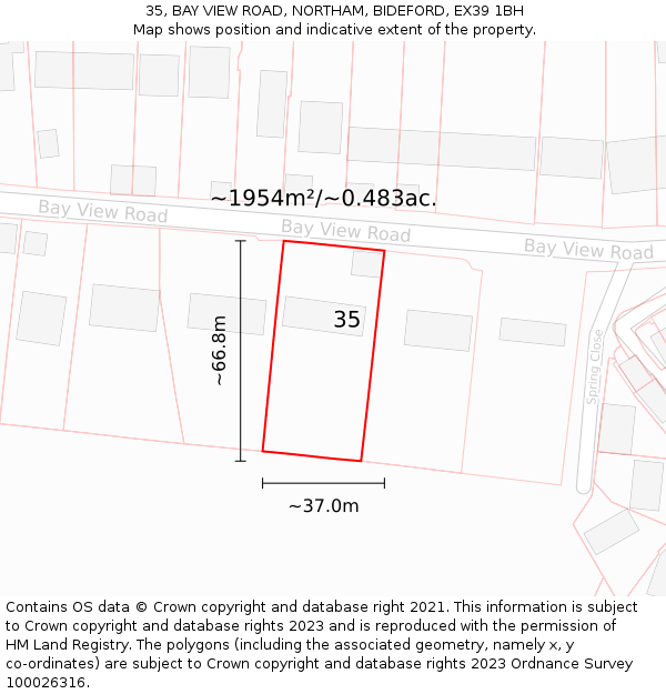 35, BAY VIEW ROAD, NORTHAM, BIDEFORD, EX39 1BH: Plot and title map