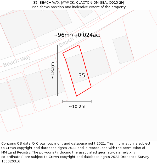 35, BEACH WAY, JAYWICK, CLACTON-ON-SEA, CO15 2HJ: Plot and title map