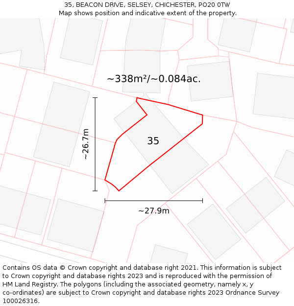 35, BEACON DRIVE, SELSEY, CHICHESTER, PO20 0TW: Plot and title map