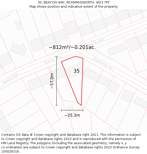 35, BEACON WAY, RICKMANSWORTH, WD3 7PF: Plot and title map