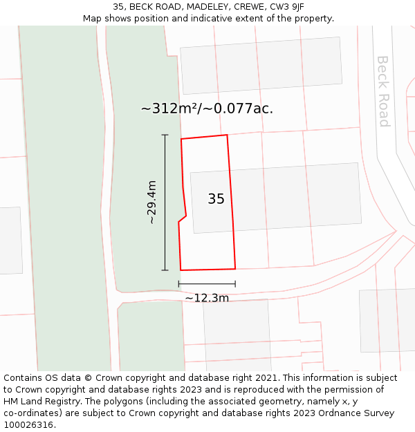 35, BECK ROAD, MADELEY, CREWE, CW3 9JF: Plot and title map