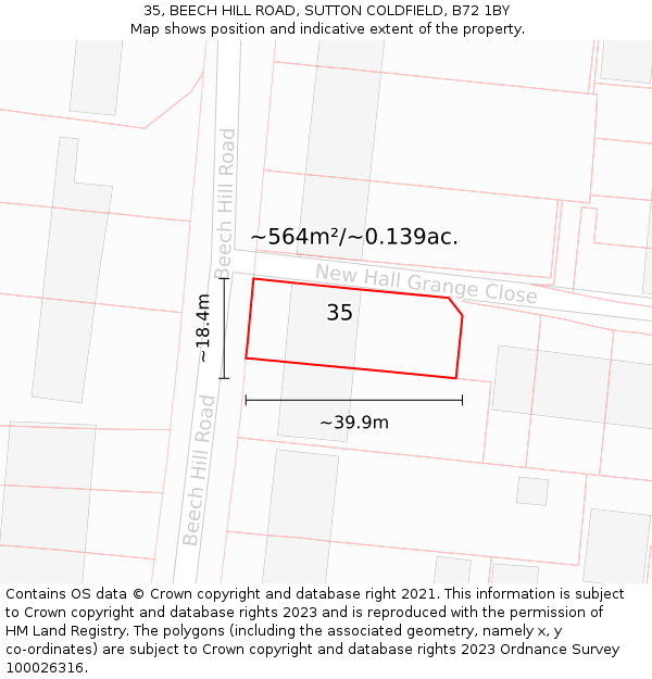 35, BEECH HILL ROAD, SUTTON COLDFIELD, B72 1BY: Plot and title map