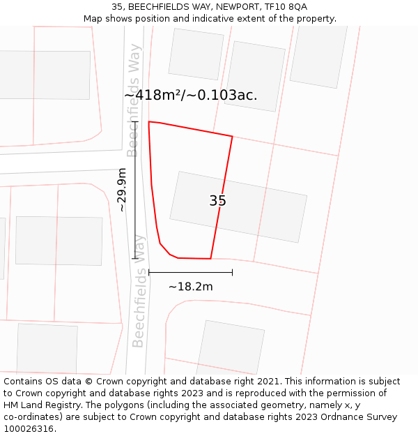 35, BEECHFIELDS WAY, NEWPORT, TF10 8QA: Plot and title map