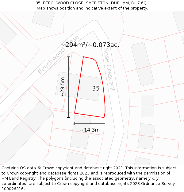 35, BEECHWOOD CLOSE, SACRISTON, DURHAM, DH7 6QL: Plot and title map