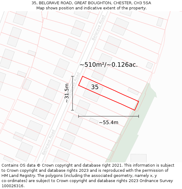 35, BELGRAVE ROAD, GREAT BOUGHTON, CHESTER, CH3 5SA: Plot and title map