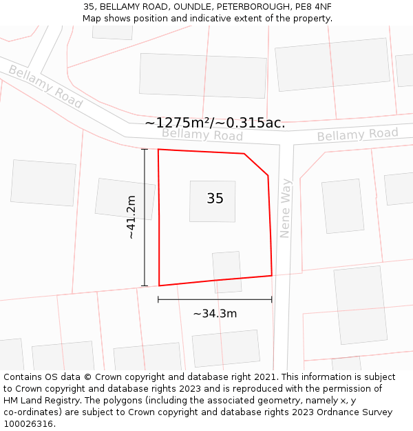 35, BELLAMY ROAD, OUNDLE, PETERBOROUGH, PE8 4NF: Plot and title map