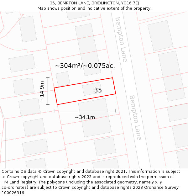 35, BEMPTON LANE, BRIDLINGTON, YO16 7EJ: Plot and title map