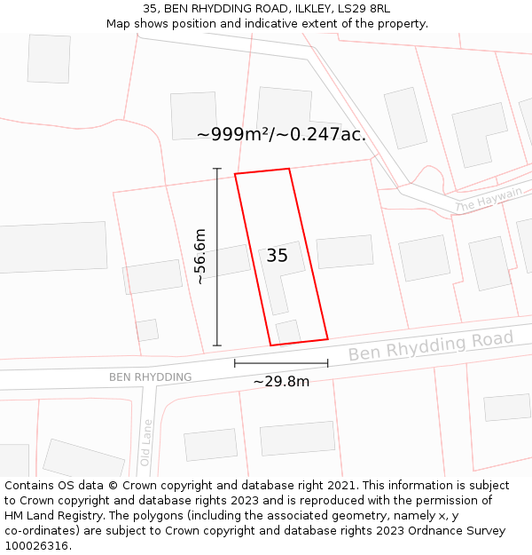 35, BEN RHYDDING ROAD, ILKLEY, LS29 8RL: Plot and title map