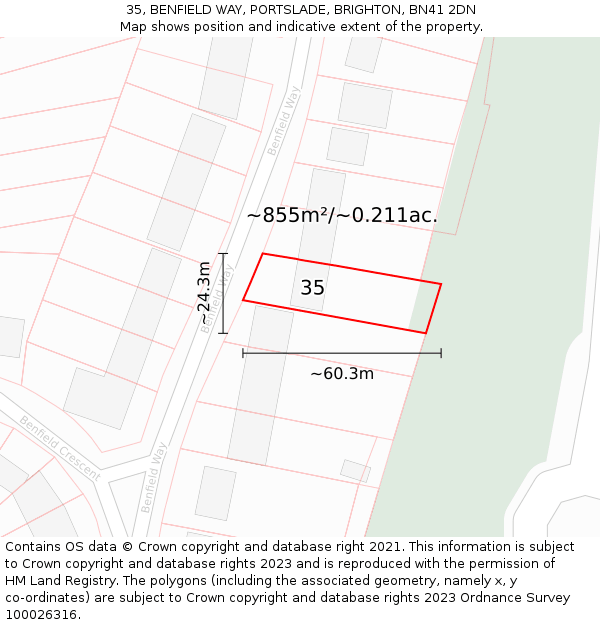 35, BENFIELD WAY, PORTSLADE, BRIGHTON, BN41 2DN: Plot and title map