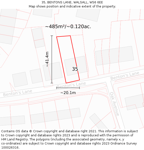 35, BENTONS LANE, WALSALL, WS6 6EE: Plot and title map