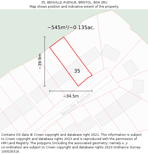 35, BENVILLE AVENUE, BRISTOL, BS9 2RU: Plot and title map