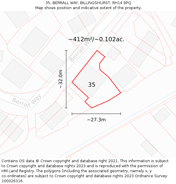 35, BERRALL WAY, BILLINGSHURST, RH14 9PQ: Plot and title map