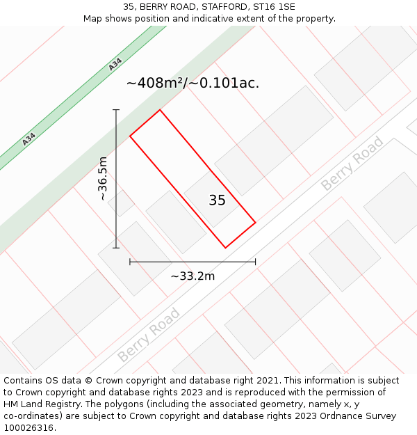 35, BERRY ROAD, STAFFORD, ST16 1SE: Plot and title map