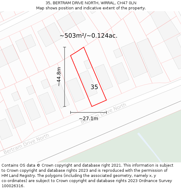35, BERTRAM DRIVE NORTH, WIRRAL, CH47 0LN: Plot and title map