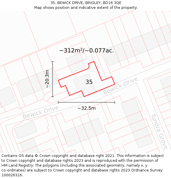 35, BEWICK DRIVE, BINGLEY, BD16 3QE: Plot and title map